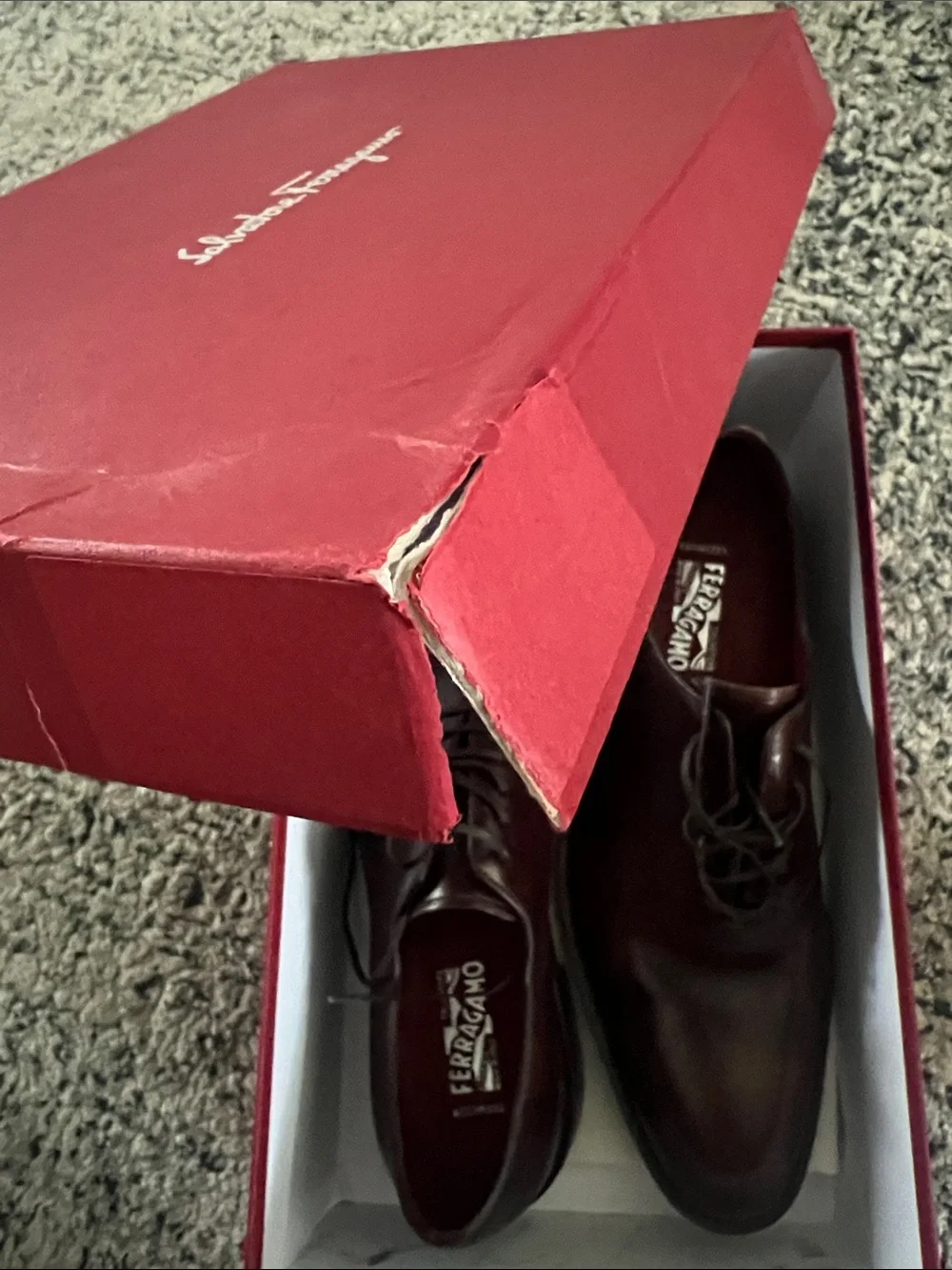 Salvatore Ferragamo Dark Brown Leather Oxfords with Red Trim